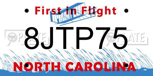 8JTP75 North Carolina License Plate