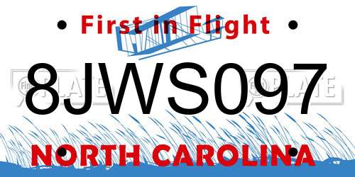 8JWS097 North Carolina License Plate