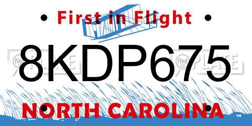 8KDP675 North Carolina License Plate