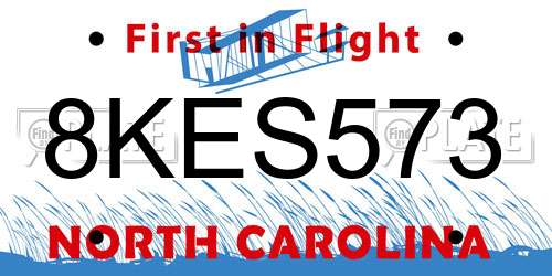 8KES573 North Carolina License Plate