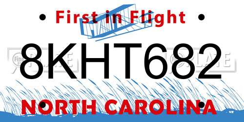 8KHT682 North Carolina License Plate
