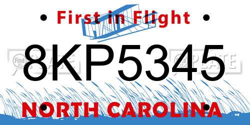 8KP5345 North Carolina License Plate
