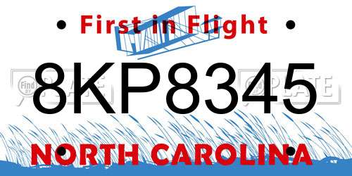 8KP8345 North Carolina License Plate