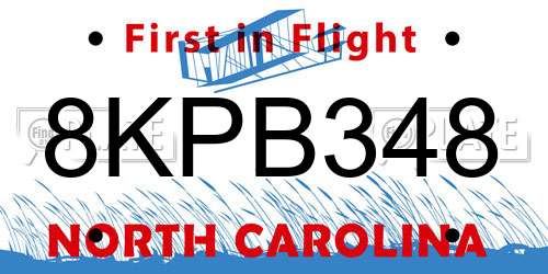 8KPB348 North Carolina License Plate