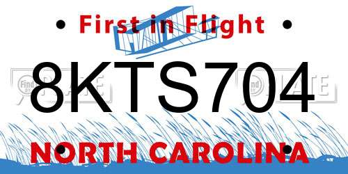 8KTS704 North Carolina License Plate