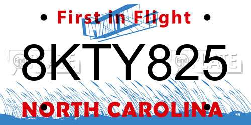 8KTY825 North Carolina License Plate
