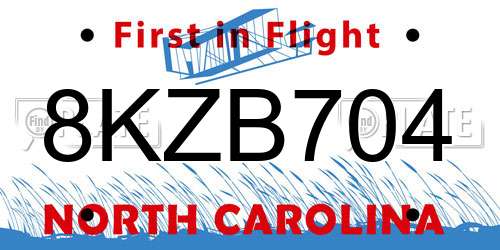 8KZB704 North Carolina License Plate