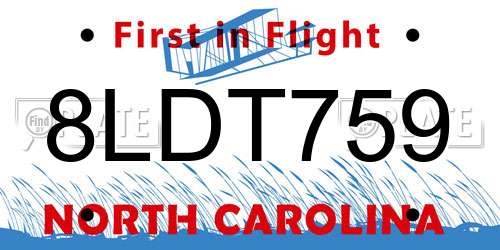 8LDT759 North Carolina License Plate