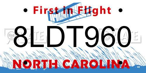 8LDT960 North Carolina License Plate
