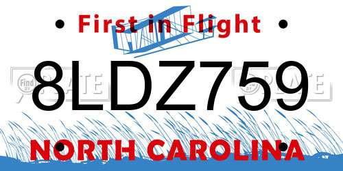8LDZ759 North Carolina License Plate