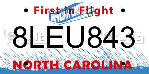 8LEU843 North Carolina License Plate