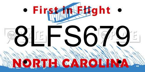 8LFS679 North Carolina License Plate
