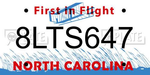 8LTS647 North Carolina License Plate
