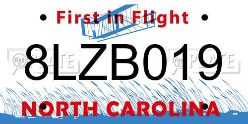 8LZB019 North Carolina License Plate