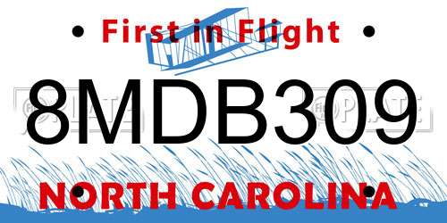 8MDB309 North Carolina License Plate