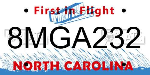 8MGA232 North Carolina License Plate