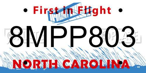8MPP803 North Carolina License Plate
