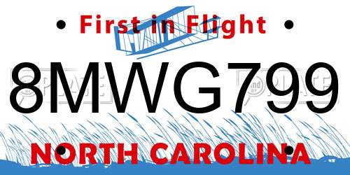 8MWG799 North Carolina License Plate