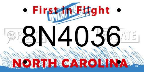8N4036 North Carolina License Plate