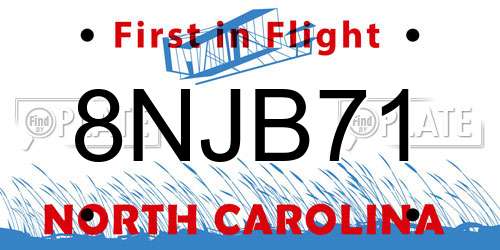 8NJB71 North Carolina License Plate