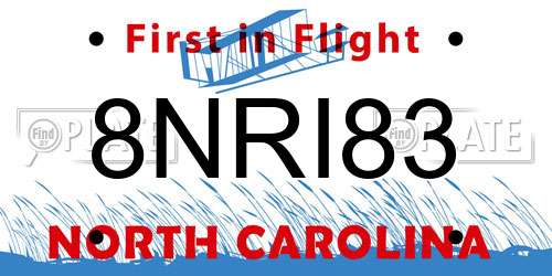 8NRI83 North Carolina License Plate