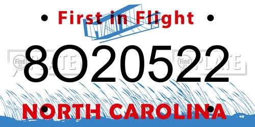 8O20522 North Carolina License Plate