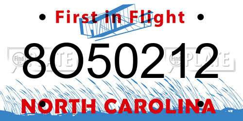 8O50212 North Carolina License Plate