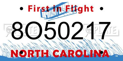 8O50217 North Carolina License Plate