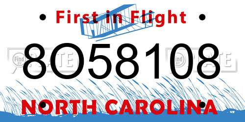 8O58108 North Carolina License Plate