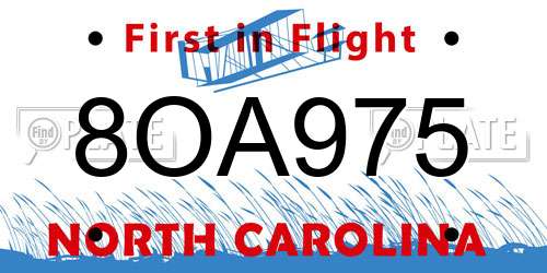 8OA975 North Carolina License Plate