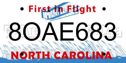 8OAE683 North Carolina License Plate