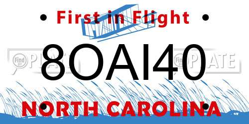 8OAI40 North Carolina License Plate