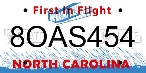 8OAS454 North Carolina License Plate