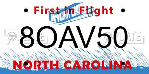 8OAV50 North Carolina License Plate