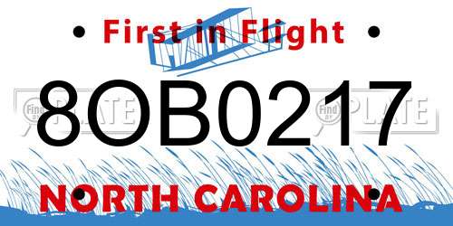 8OB0217 North Carolina License Plate