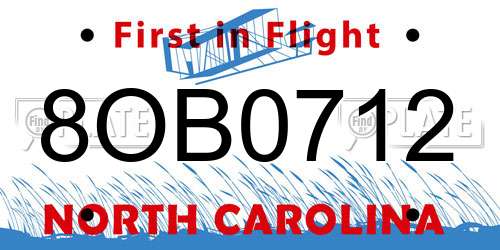 8OB0712 North Carolina License Plate