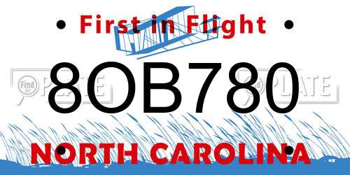 8OB780 North Carolina License Plate