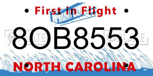8OB8553 North Carolina License Plate