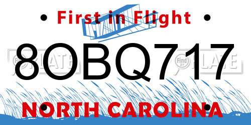 8OBQ717 North Carolina License Plate