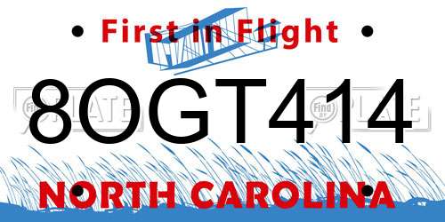 8OGT414 North Carolina License Plate
