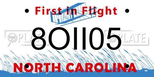 8OII05 North Carolina License Plate