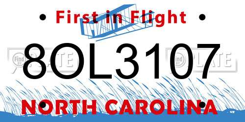 8OL3107 North Carolina License Plate