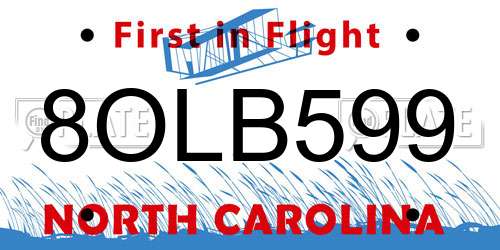8OLB599 North Carolina License Plate
