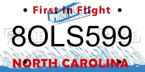8OLS599 North Carolina License Plate
