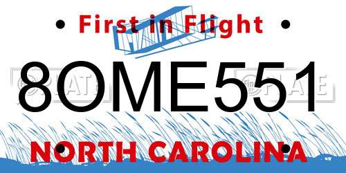 8OME551 North Carolina License Plate