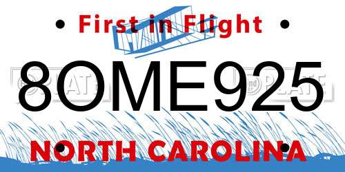 8OME925 North Carolina License Plate