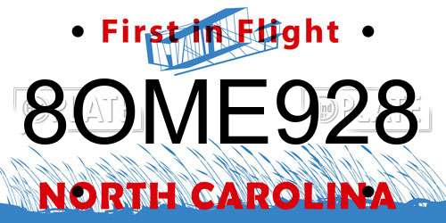 8OME928 North Carolina License Plate