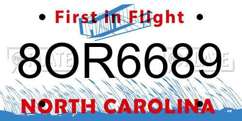8OR6689 North Carolina License Plate