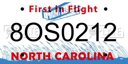 8OS0212 North Carolina License Plate