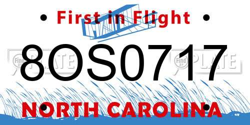8OS0717 North Carolina License Plate